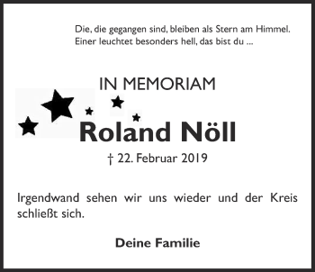 Traueranzeige von Roland Nöll von Usinger Anzeiger