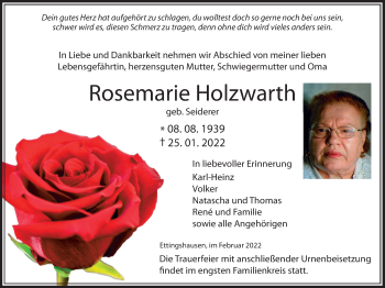 Traueranzeige von Rosemarie Holzwarth von Licher Wochenblatt