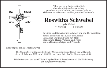 Traueranzeige von Roswitha Schwebel von Alsfelder Allgemeine