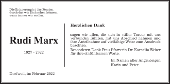 Traueranzeige von Rudi Marx von Usinger Anzeiger
