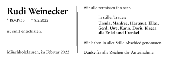 Traueranzeige von Rudi Weinecker von Giessener Allgemeine, Alsfelder Allgemeine
