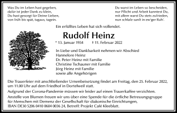 Traueranzeige von Rudolf Heinz von Bad Vilbel/Karben