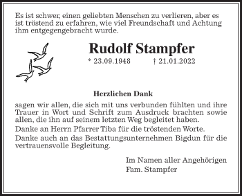 Traueranzeige von Rudolf Stampfer von Laubacher Anzeiger