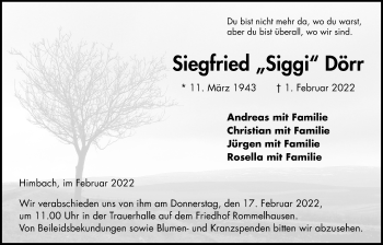Traueranzeige von Siegfried Dörr von Kreis-Anzeiger