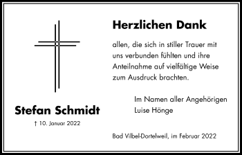 Traueranzeige von Stefan Schmidt von Bad Vilbel/Karben