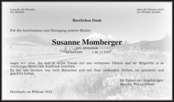 Traueranzeige von Susanne Momberger von Alsfelder Allgemeine