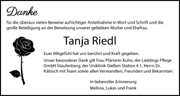Traueranzeige von Tanja Riedl von Giessener Anzeiger