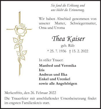 Traueranzeige von Thea Kaiser von Kreis-Anzeiger