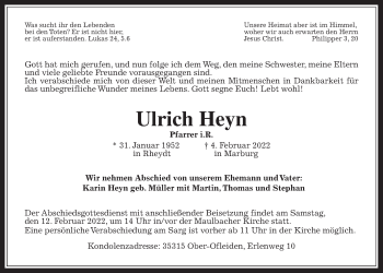 Traueranzeige von Ulrich Heyn von Alsfelder Allgemeine
