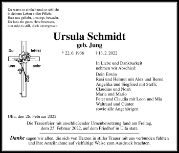 Traueranzeige von Ursula Schmidt von Kreis-Anzeiger