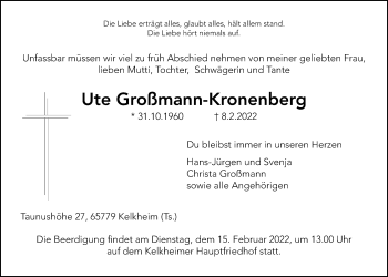 Traueranzeige von Ute Großmann-Kronenberg 