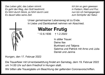 Traueranzeige von Walter Frutig von Licher Wochenblatt