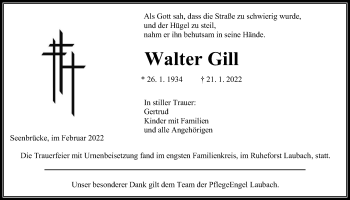 Traueranzeige von Walter Gill von Giessener Allgemeine, Alsfelder Allgemeine