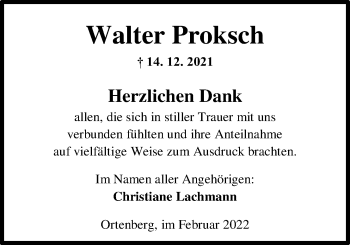 Traueranzeige von Walter Proksch von Kreis-Anzeiger
