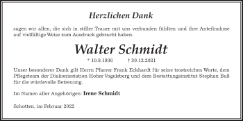 Traueranzeige von Walter Schmidt von Kreis-Anzeiger