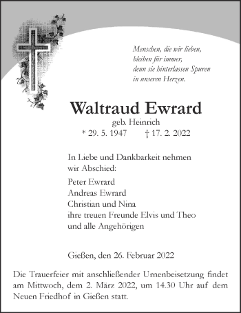 Traueranzeige von Waltraud Ewrard von Giessener Anzeiger
