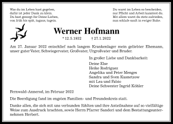 Traueranzeige von Werner Hofmann von Giessener Anzeiger