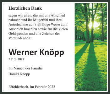 Traueranzeige von Werner Knöpp von Kreis-Anzeiger
