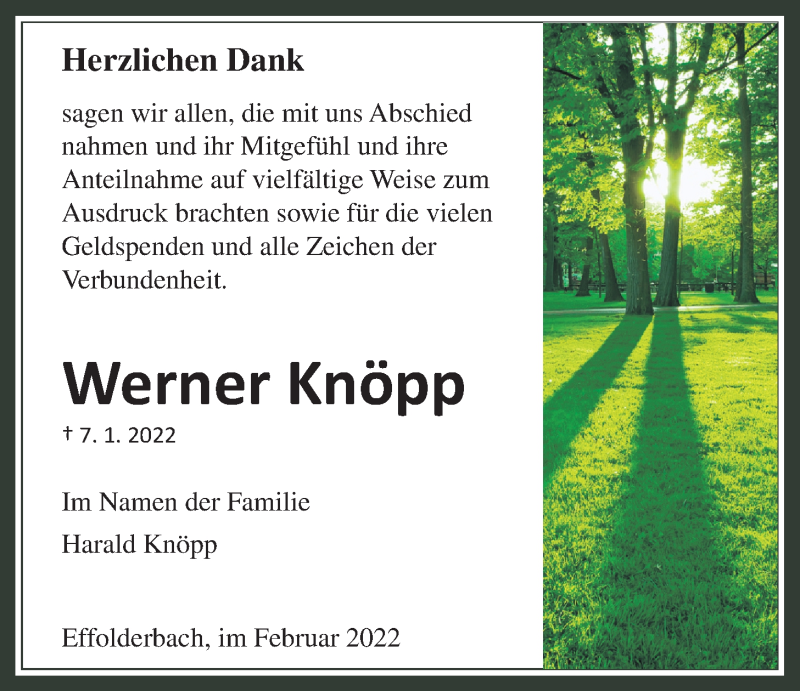  Traueranzeige für Werner Knöpp vom 26.02.2022 aus Kreis-Anzeiger