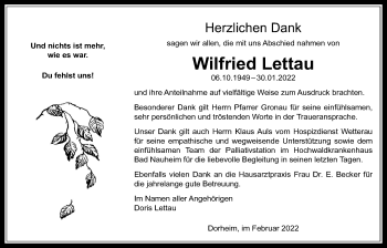 Traueranzeige von Wilfried Lettau von Wetterauer Zeitung