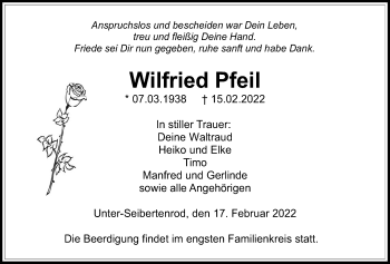 Traueranzeige von Wilfried Pfeil von Alsfelder Allgemeine