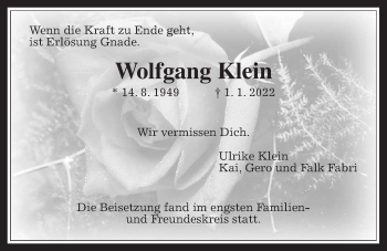 Traueranzeige von Wolfgang Klein von Usinger Anzeiger