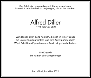 Traueranzeige von Alfred Diller von Bad Vilbel/Karben