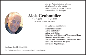 Traueranzeige von Alois Grubmüller von Kreis-Anzeiger