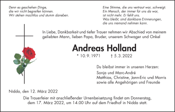 Traueranzeige von Andreas Holland von Kreis-Anzeiger