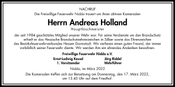 Traueranzeige von Andreas Holland von Kreis-Anzeiger