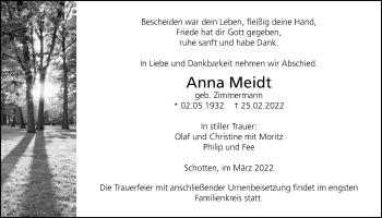Traueranzeige von Anna Meidt von Kreis-Anzeiger