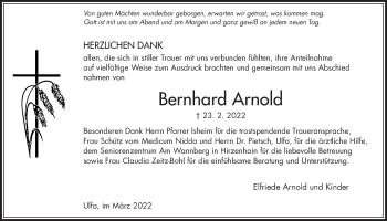 Traueranzeige von Bernhard Arnold von Kreis-Anzeiger