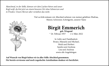Traueranzeige von Birgit Emmerich von Wetterauer Zeitung