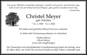 Traueranzeige von Christel Meyer von Bad Vilbel/Karben