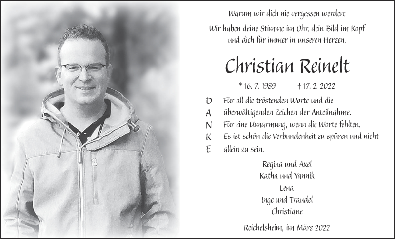  Traueranzeige für Christian Reinelt vom 05.03.2022 aus Wetterauer Zeitung