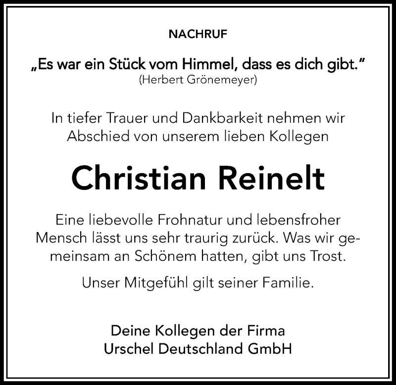  Traueranzeige für Christian Reinelt vom 05.03.2022 aus Wetterauer Zeitung