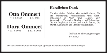 Traueranzeige von Dora Ommert von Giessener Allgemeine, Alsfelder Allgemeine