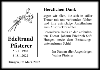 Traueranzeige von Edeltraud Pfisterer von Licher Wochenblatt
