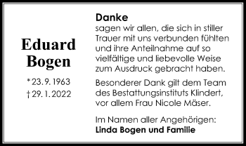 Traueranzeige von Eduard Bogen von Kreis-Anzeiger