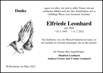 Traueranzeige von Elfriede Leonhard von Wetterauer Zeitung