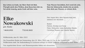 Traueranzeige von Elke Nowakowski von Wetterauer Zeitung