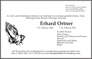 Traueranzeige von Erhard Ortner von Wetterauer Zeitung