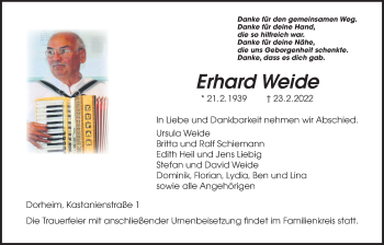 Traueranzeige von Erhard Weide von Wetterauer Zeitung