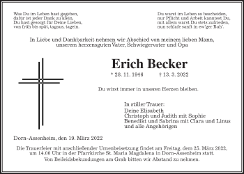 Traueranzeige von Erich Becker von Wetterauer Zeitung
