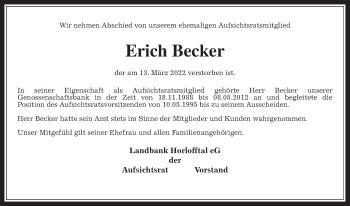 Traueranzeige von Erich Becker von Wetterauer Zeitung