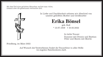 Traueranzeige von Erika Bönsel von Wetterauer Zeitung