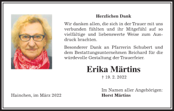 Traueranzeige von Erika Märtins von Kreis-Anzeiger