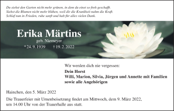 Traueranzeige von Erika Märtins von Kreis-Anzeiger