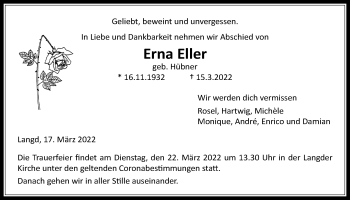 Traueranzeige von Erna Eller von Licher Wochenblatt