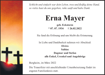 Traueranzeige von Erna Mayer von Kreis-Anzeiger